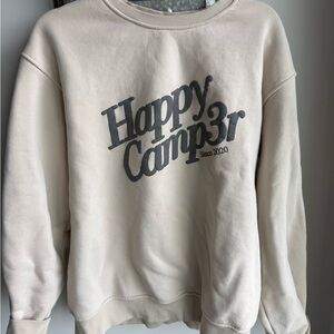 Happy Camp3r beige puff crewneck, size large, excellent condition